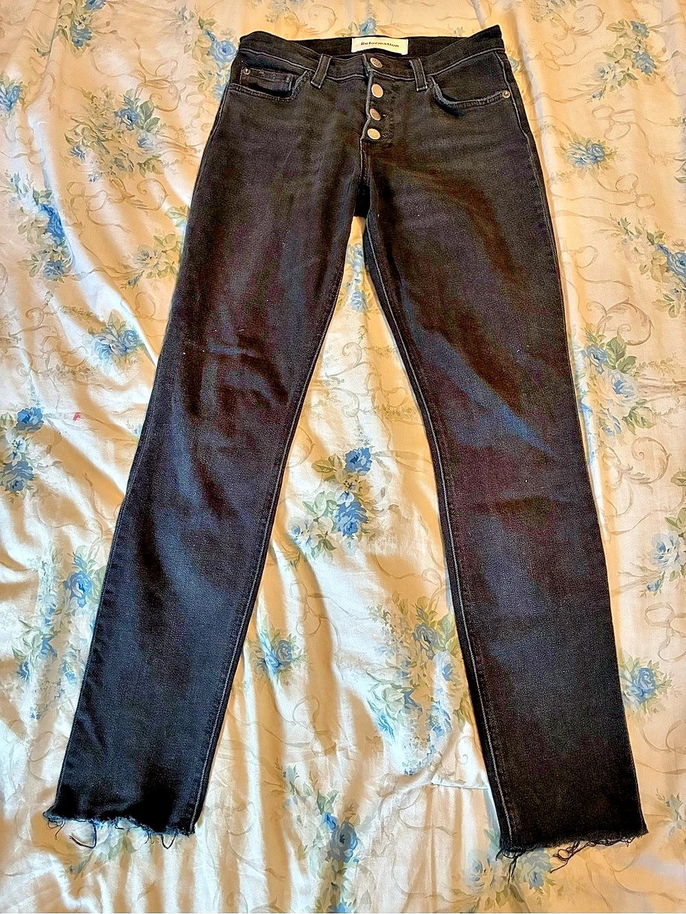 Reformation Cynthia High Rise Straight Jeans Black Waist 24